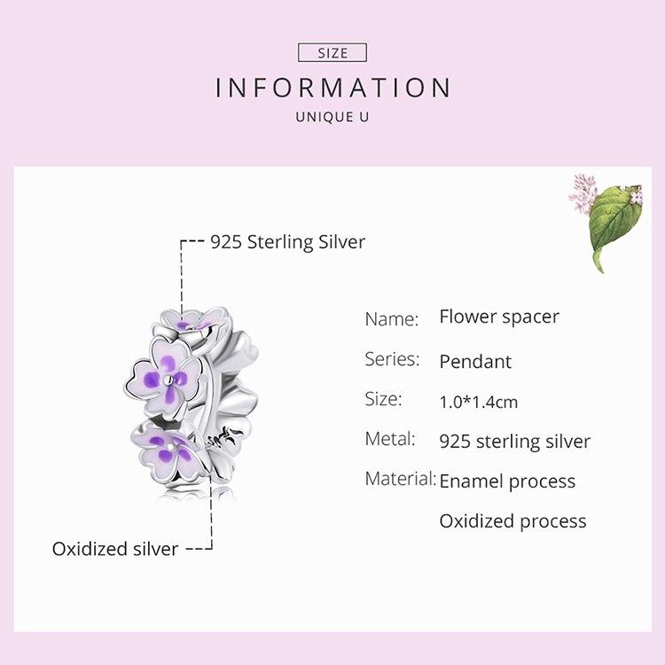 WOSTU 925 Sterling Silver Purple Flower Spacer Charm Bead Pendant Fit Original Bracelet Necklace For Women Jewelry