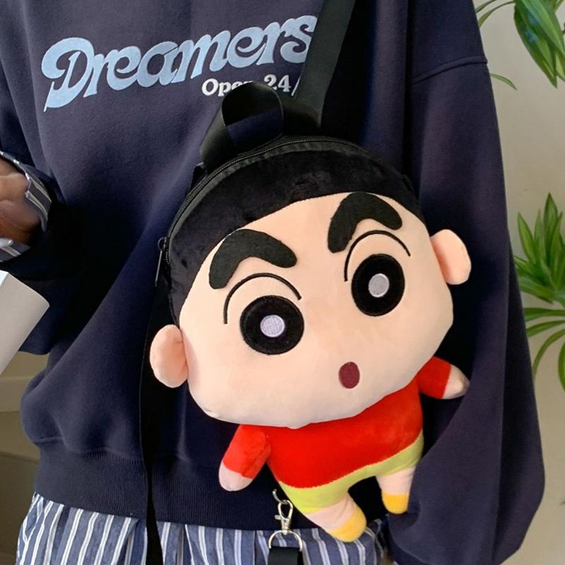 Anime Crayon Shin Chan Backpack Cute Plush Cartoon Crayon Shin Chan Stuffed Toys Bag Accompany Dolls Bedroom Decoration Gift