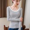 Striped Bottoming Shirt Women's New Women's Clothing Thin Big Round Neck Long-sleeved T-shirt Elastic Inner Waist Top
