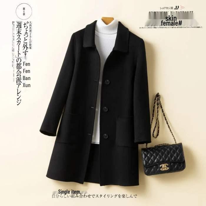 Damski wełniany płaszcz w kolorze wielbłądzim - Jesień/Zima 2025, Koreański styl Hepburna, Luźny krój, Jednorzędowy na wiosnę/jesień