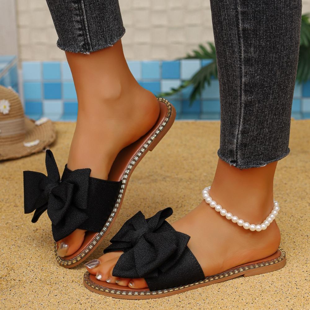 Fashion Women Slippers Outdoor Sandals Trend Summer Bow Shoes Women Flat Plus Size Slippers Lightweight Slides Women