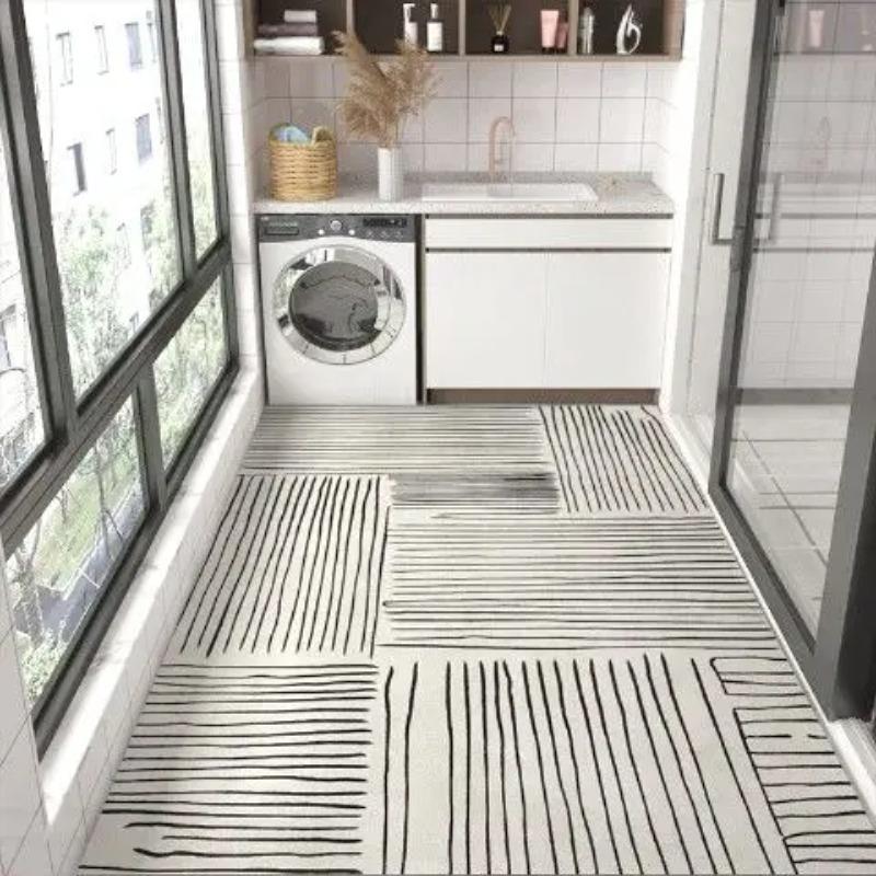 Striped PVC Kitchen Carpet Living Room Non-slip Leather Rugs Thick Entrance Door Mat Balcony Waterproof Oil-proof Large Area Rug