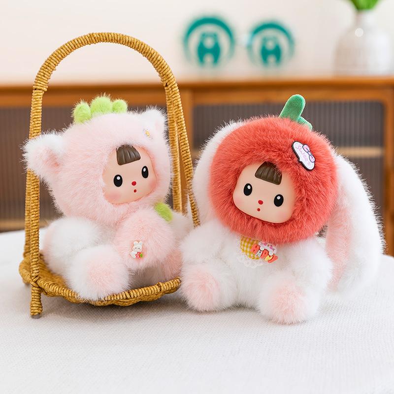 Three Girls Transform Into Strawberry Cat Plush Toy Girl Birthday Gift Wedding Throw Sprinkled Tomato Rabbit Doll Event Gift