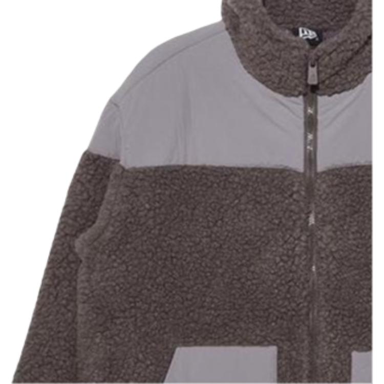 New Era MLB Letter Pattern Drop Shoulder Embroidered Spliced Lamb Fleece Warm Cotton Jacket Unisex jackets Gray 13350832