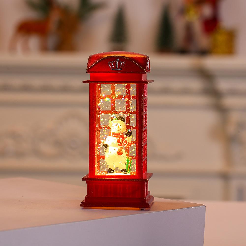 Christmas Red Vintage Luminous Phone Booth Lantern Christmas Tree Snowman Santa Claus Figurine In Telephone Booth Decoration
