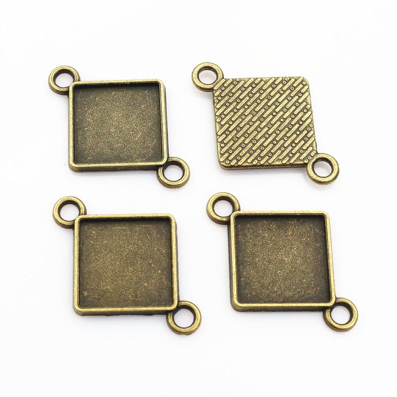 10pcs 15mm Inner Size Square Pendant Cabochon Blank Base Setting Alloy Metal Single/Double Loops DIY Jewelry Making Accessories