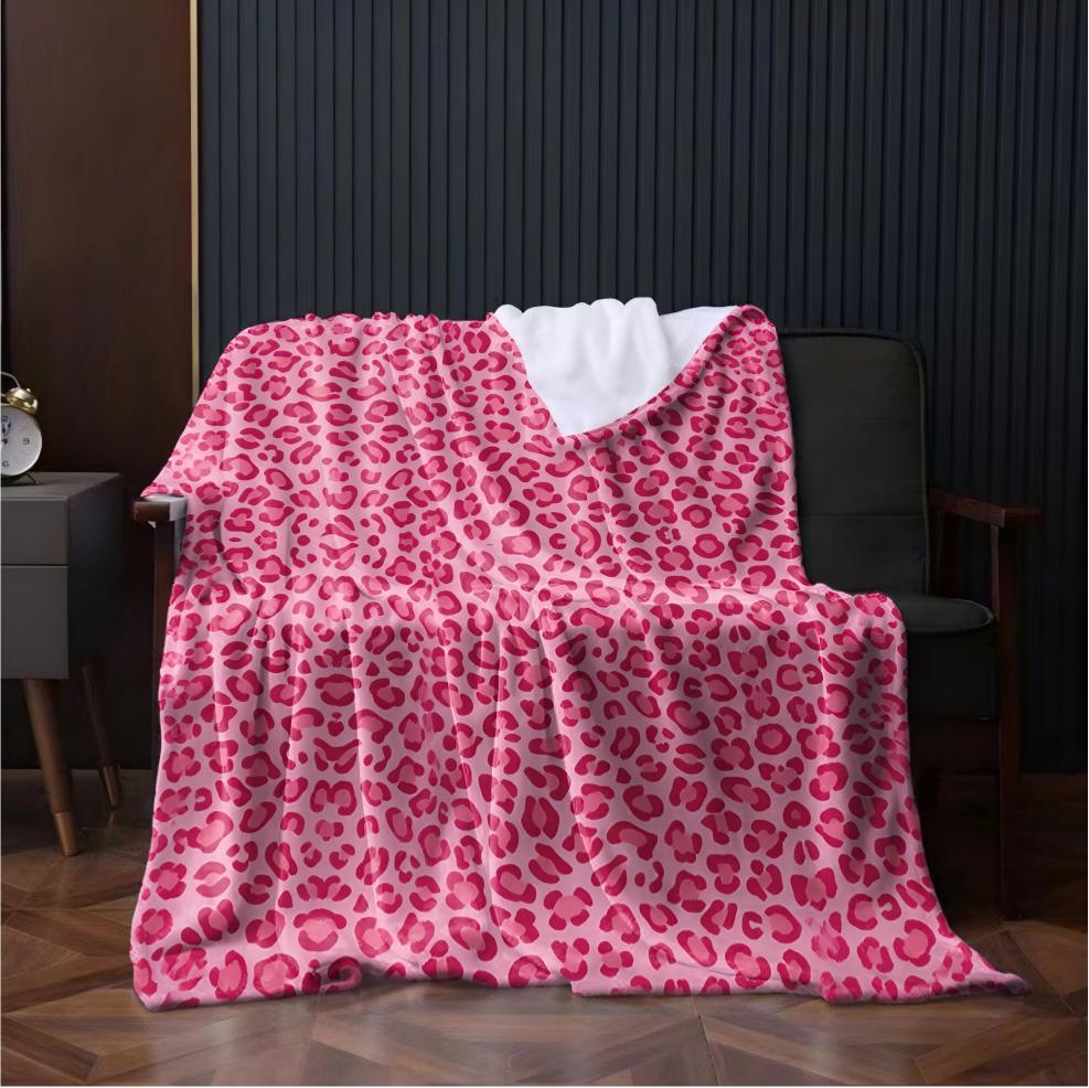 1PC Leopard pattern Cheetah arts Pink Blanket Flannel Thin blankets for Home Office Travel Camping Perfect gifts four season use