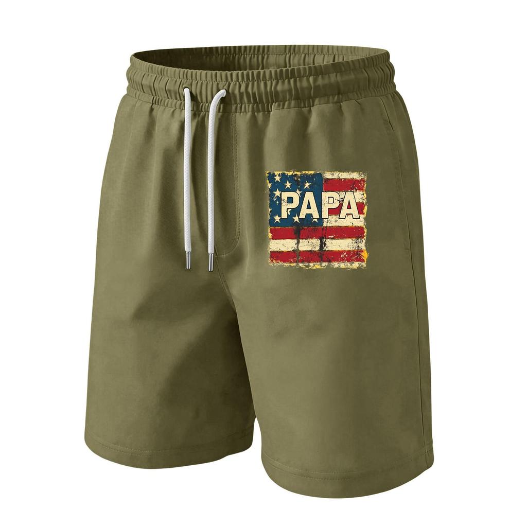 Men's Drawstring Waist Casual Shorts with Flag Graphic Elastic Adjustable Fit Lightweight Relaxed Style for Everyday Wear