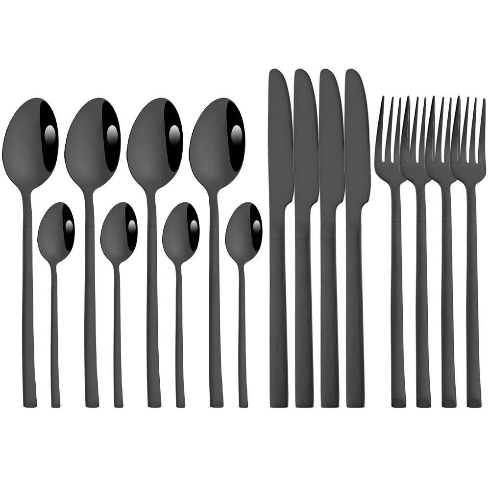 Jankng 16 sztuk czarne sztućce złote szwy zestaw obiadowy ze stali nierdzewnej kuchnia strona główna zachodnie zestaw sztućców nóż widelec łyżki zestaw zastawy stołowej