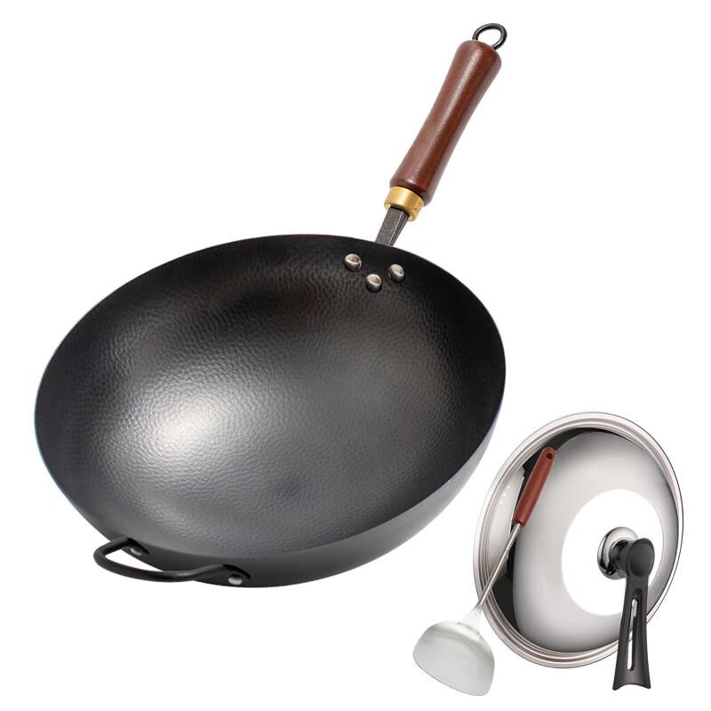 SanJiaoLong Forged Hammered Iron Wok - 32cm Round Bottom