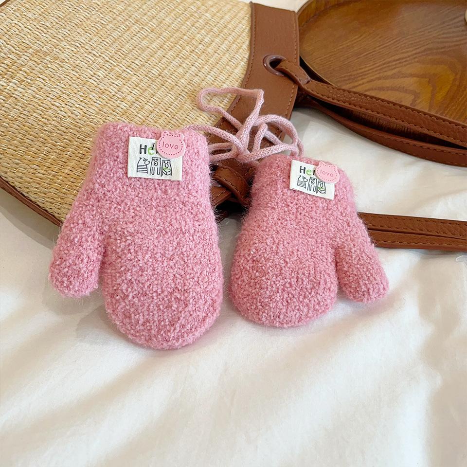 

Baby Toddler Gloves For Girls Boys Winter Thick Warm Hanging Neck Mittens Infant Plush Gloves Outdoors Kid Boy Girl Hand Warmer темно-рожевого кольору