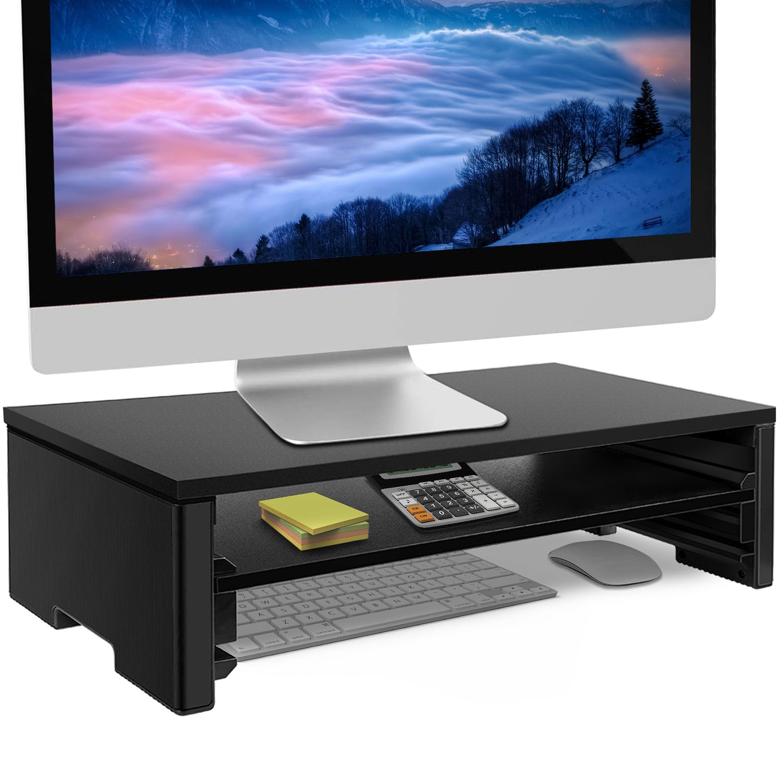 

EAYHM Monitor Desk Wooden Panel PC Keyboard Storage Computer Printer Stand Stand, Two-Tier Stand, 42.5x23.5CM, Rack, Stand,