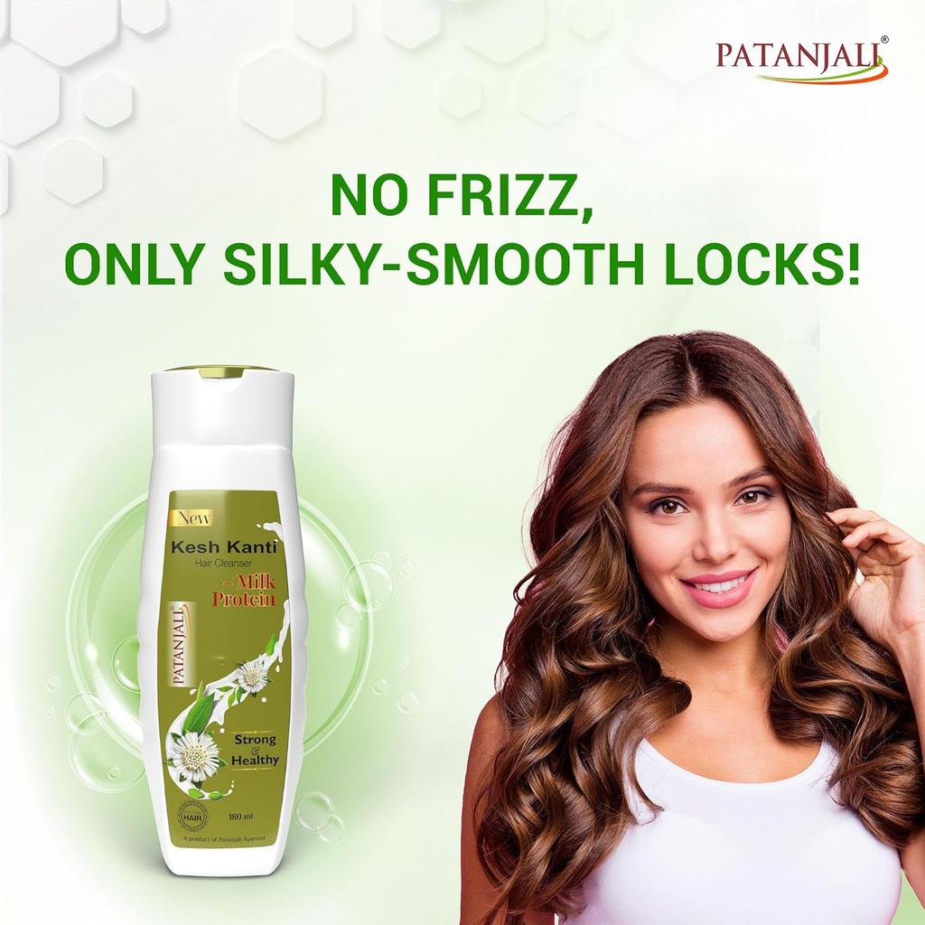 Patanjali Kesh Kanti Milk Protein Hair Cleanser Shampoo 180ml Nourishing Strong Healthy Hair