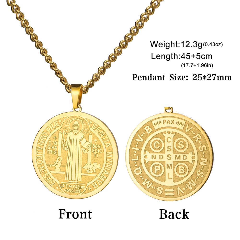 Saint Benedict Medal Necklaces Stainless Steel Double-sided Engraving Exorcism Cross Prayer Catholic Women Men Amulet Jewelry