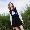 Sancai 2026 Spring Women's Faux Two-Piece Knit Pullover with Cat Patch