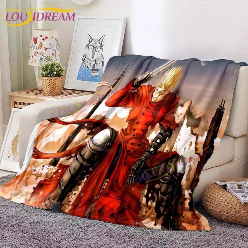 Trigun Flannel Blankets Anime Blankets Vash The Stampede Throw Blanket for Sofa Livingroom Hiking Picnic Blanket Vintage Gift