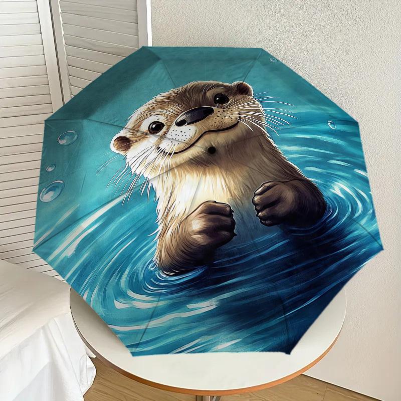 1pc Otter Water Pattern Umbrella Design Automatic Opening and Closing Umbrella, High-quality Travel Umbrella,  c1128047