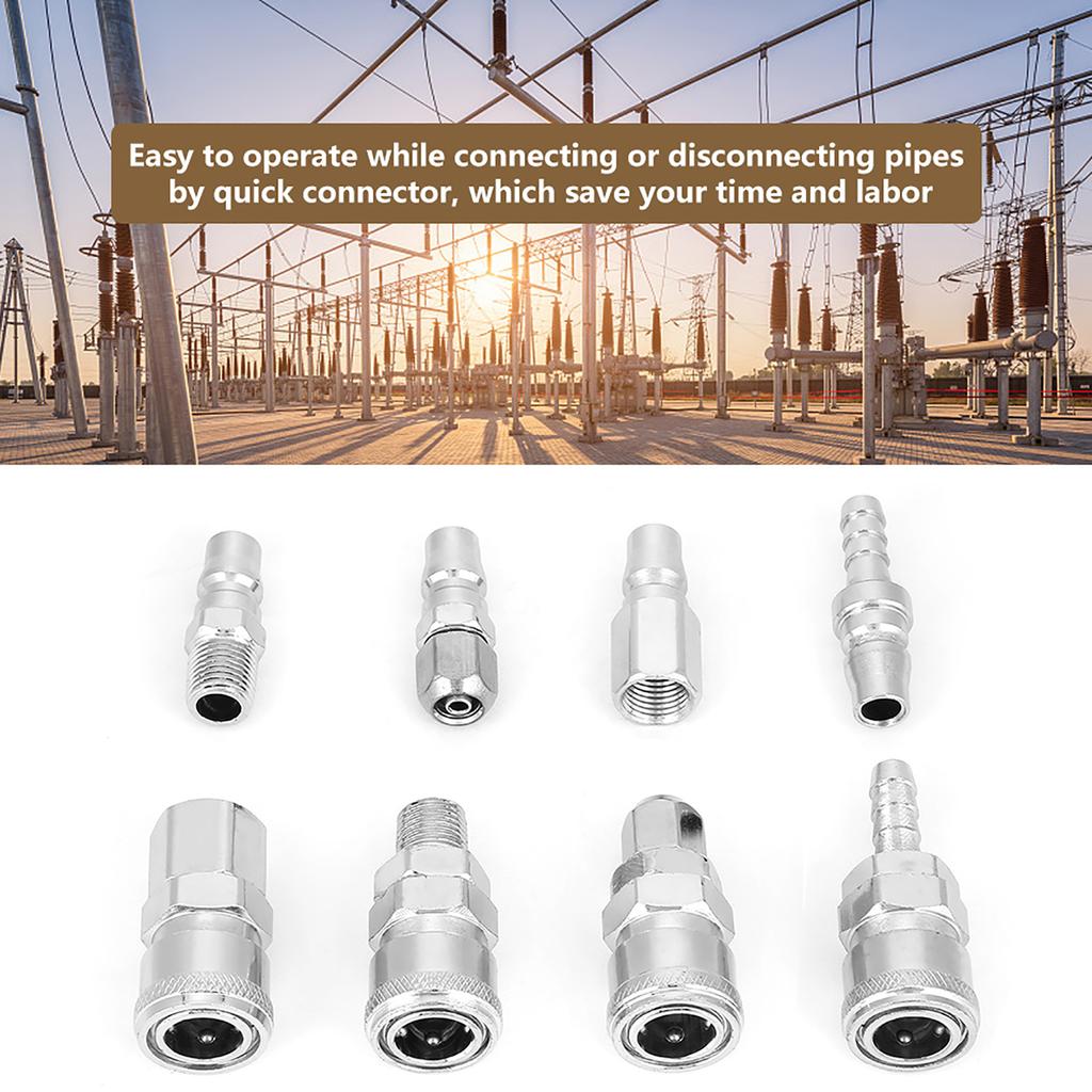 Set de 8 conectori pneumatici cu eliberare rapidă de 14" pentru furtunul compresorului de aer