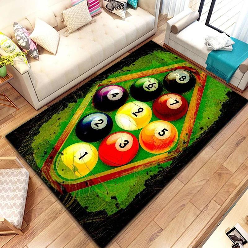 3D Colorful Snooker Billiard Carpet Ball Sports Area Rug for Living Dining Room Bedroom Decor Floor Rug Bathroom Non-Slip Rugs