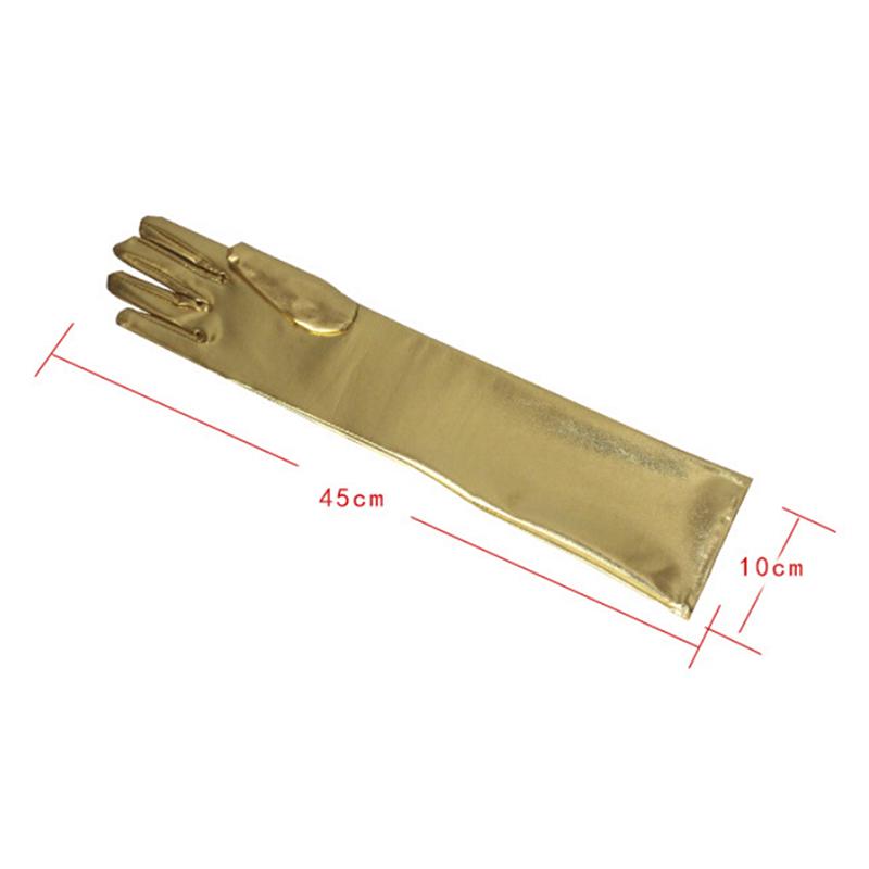 Gold Silber Wetlook Kunstleder Metallic Handschuhe Abendparty Performance Fäustlinge Damen Sexy Ellbogenlang Lang Latex