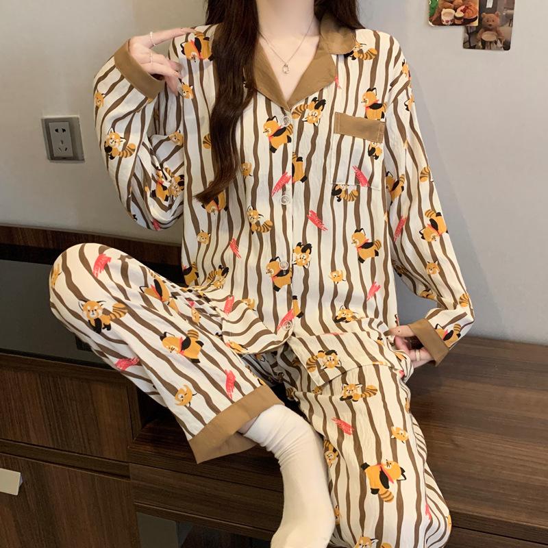 Elegant And Simple Natural Style Pajamas Women'S Autumn Flowers Long-Sleeved Fashion Loungewear Cloud Cotton Suit