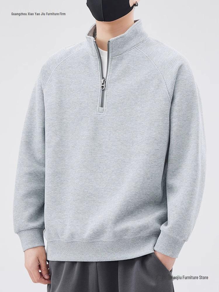 Men's Trendy Half-Zip Stand Collar Hoodie - Spring/Autumn Loose Fit Pullover