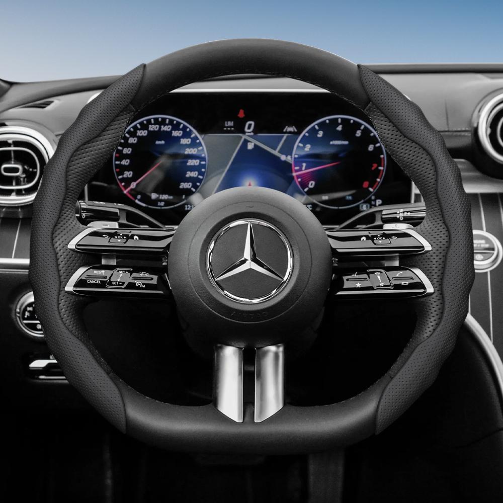 

Steering Wheel Cover for Mercedes-Benz, Wave-Shaped Sporty Design, Breathable Leather, Segmented, Non-Slip, Sweat-Absorbing Protective Case, Suitable