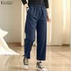 ZANZEA Women Casual Elastic Wasit Solid Color Loose Harem Pants