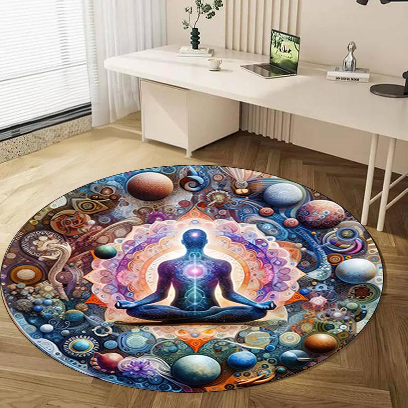 1Pc Lotus Meditation Circular Print Rug - home decoration Carpet For Living Room Bedroom Flooring Computer Chair Area Rug