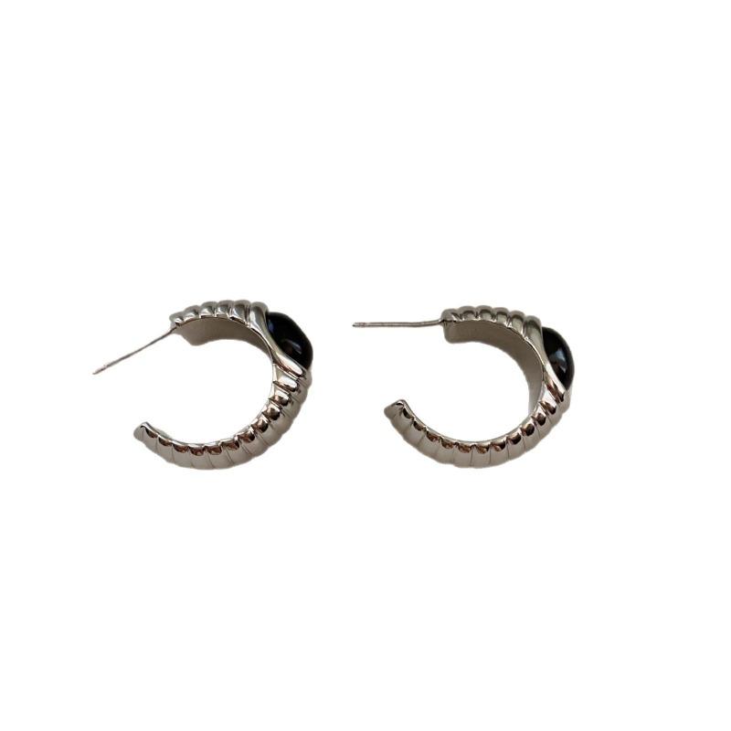 Vintage Roman Style Black Zircon Stud Earrings Half Ring Personality Niche Earrings Personality Fashion Sense Artistic Temperament Earrings