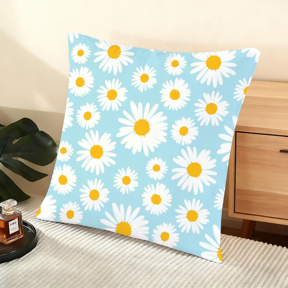 Daisy Pattern Cushion Cover Soft Short Plush Pillow Cover Smooth Cozy Texture Aesthetic Cushion Case Home Decor