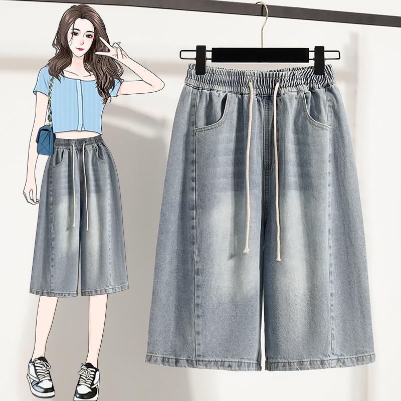 Dimanaf Plus Size 2025 Women Jeans Shorts Pants Summer Loose Basic High Waist Casual Pants Elastic Waist