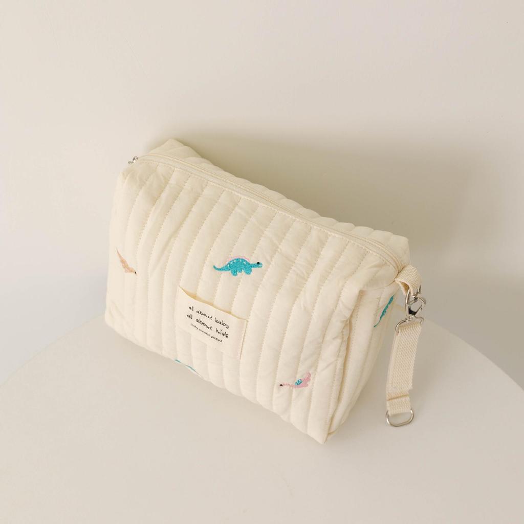 Zippered Cotton Mommy Bag - Stroller & Diaper Bag with Embroidery and Portable Tissue Holder