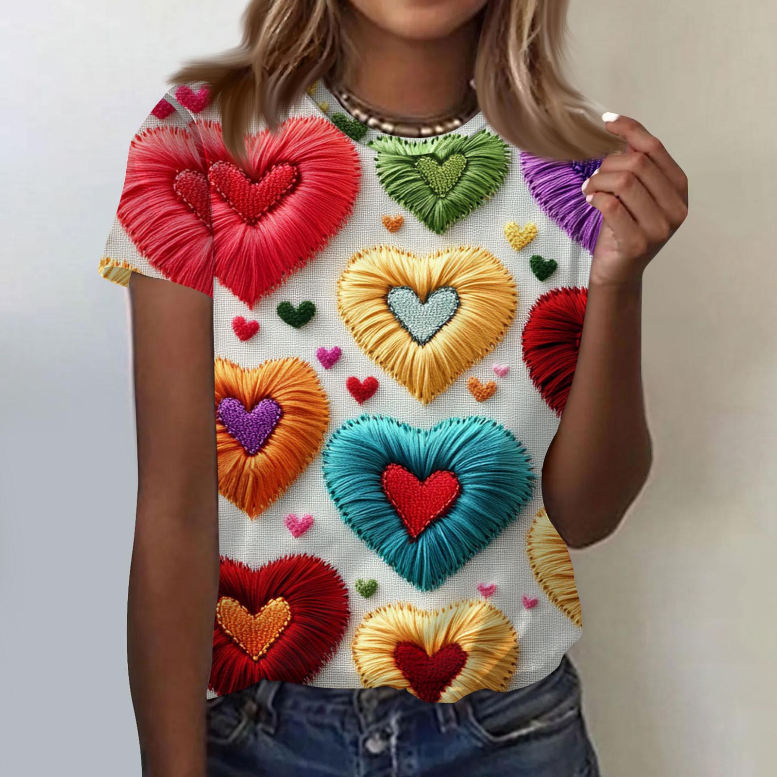 

Женская модная повседневная футболка с коротким рукавом и круглым вырезом с принтом ко Дню святого Валентина XL