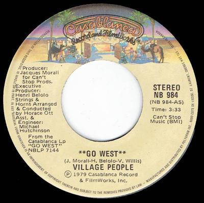 7inch Record VILLAGE PEOPLE - Go West  NB984 Casablanca 1979 Canada Pop Used
