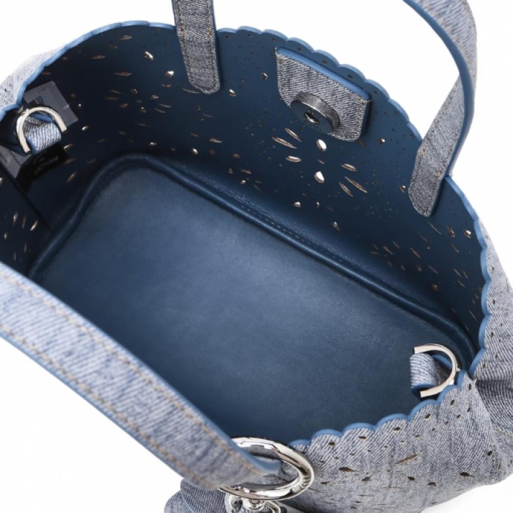 Daks Blue Cowhide Flower Punching Tote Bag S Dcba6e595b2