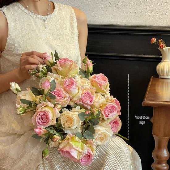 Liu Yifei Inspired Dried Flower Oil Painting - Artificial Rose Bouquet for Living Room or Dining Table Decor