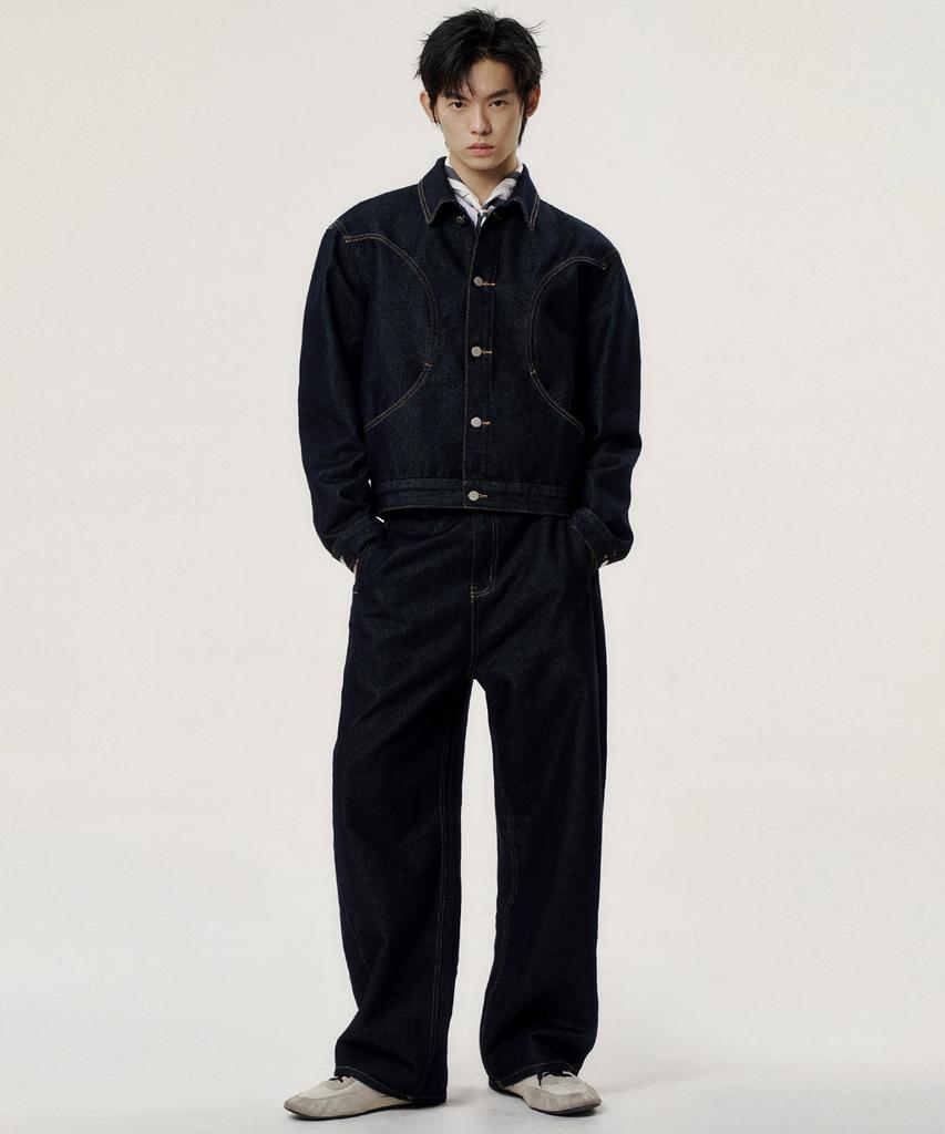 Noise Washed Denim Blouson Jacket - Indigo