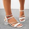 2025 Summer Elegant Women's Modern Sandals Crystal Buckle Strap Med Heel Daily Dress Party Walking Plus Size Square Toe Sandals