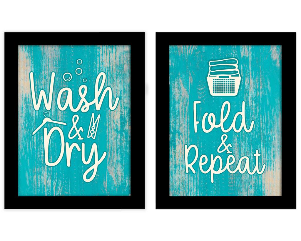 Inkdotpot 2 Piece Laundry Signs for Laundry Room Decor Wash Dry Fold Repeat Poster With Frame, Laundry Room Wall Art Signs Framed