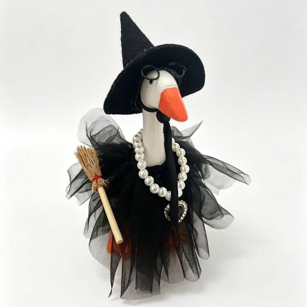 Pearl Necklace Broom Halloween Witch Goose Outfit Porch Goose Witch Scene Prop  Halloween Party