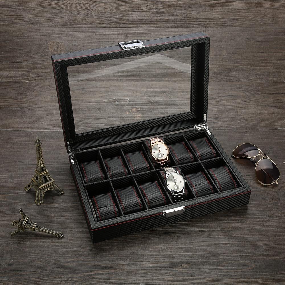 12 rom klokkevisnings- og oppbevaringsboks klokkeorganisator etui PU-lær