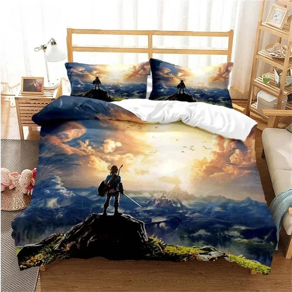 Anime Game Motif Microfibre Bedding Sets, Children's Birthday Gift with Zip Room Decor for Teenagers Adulte  Duvet Cover
