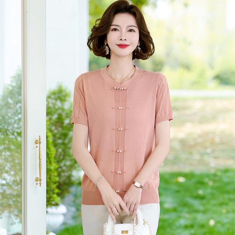 WoXue New Chinese Style Short Sleeve Ice Silk Top