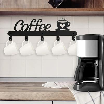 Wall-Mounted Coffee Mug Holder – Metal Rack for Cups, Includes Hooks for Coats and Hangers, Stylish Wall Organizer