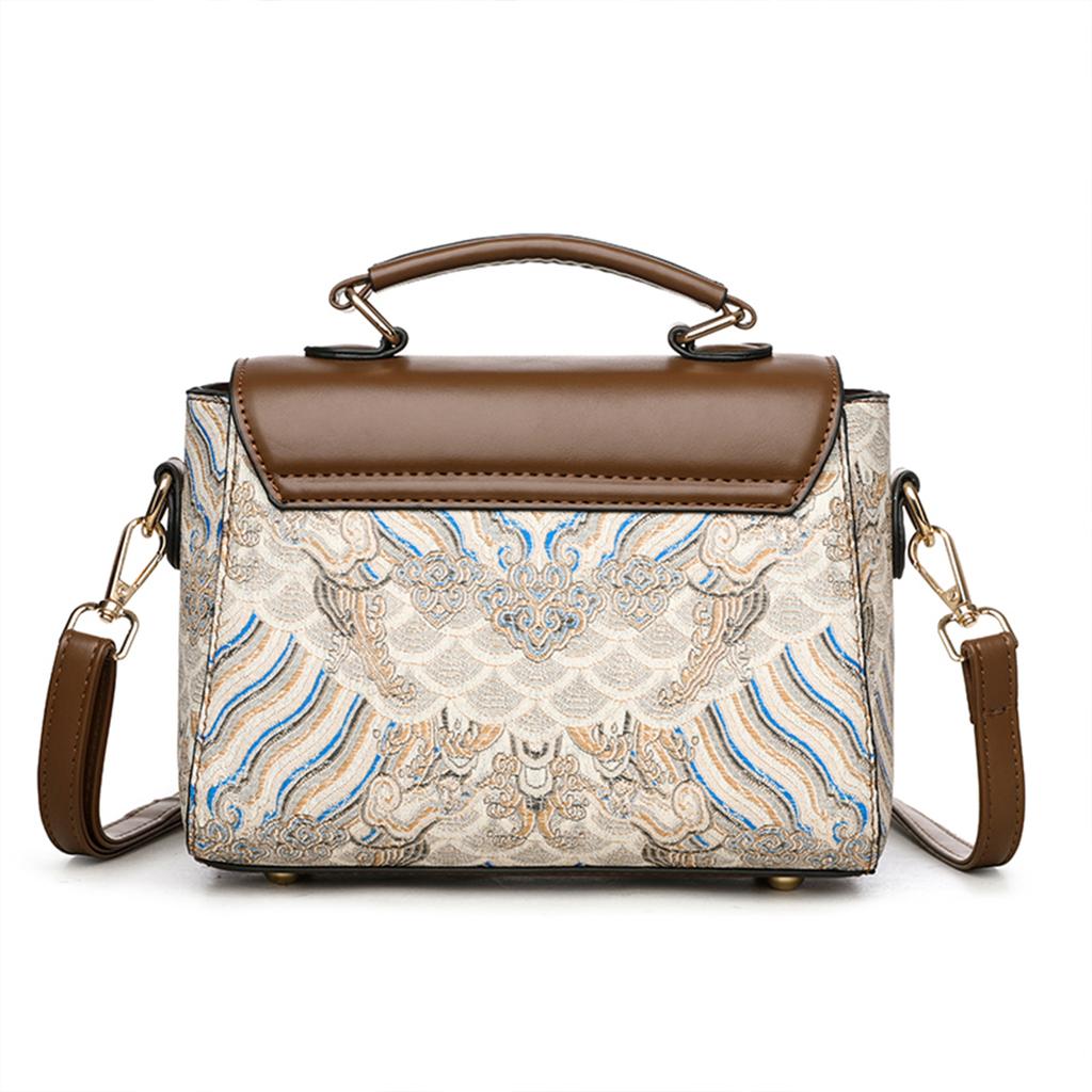 Women's Stylish Shoulder Bag Clover & Wave Print Lightweight PU with Detachable Strap Magnetic Snap Crossbody Bag For Daily Use