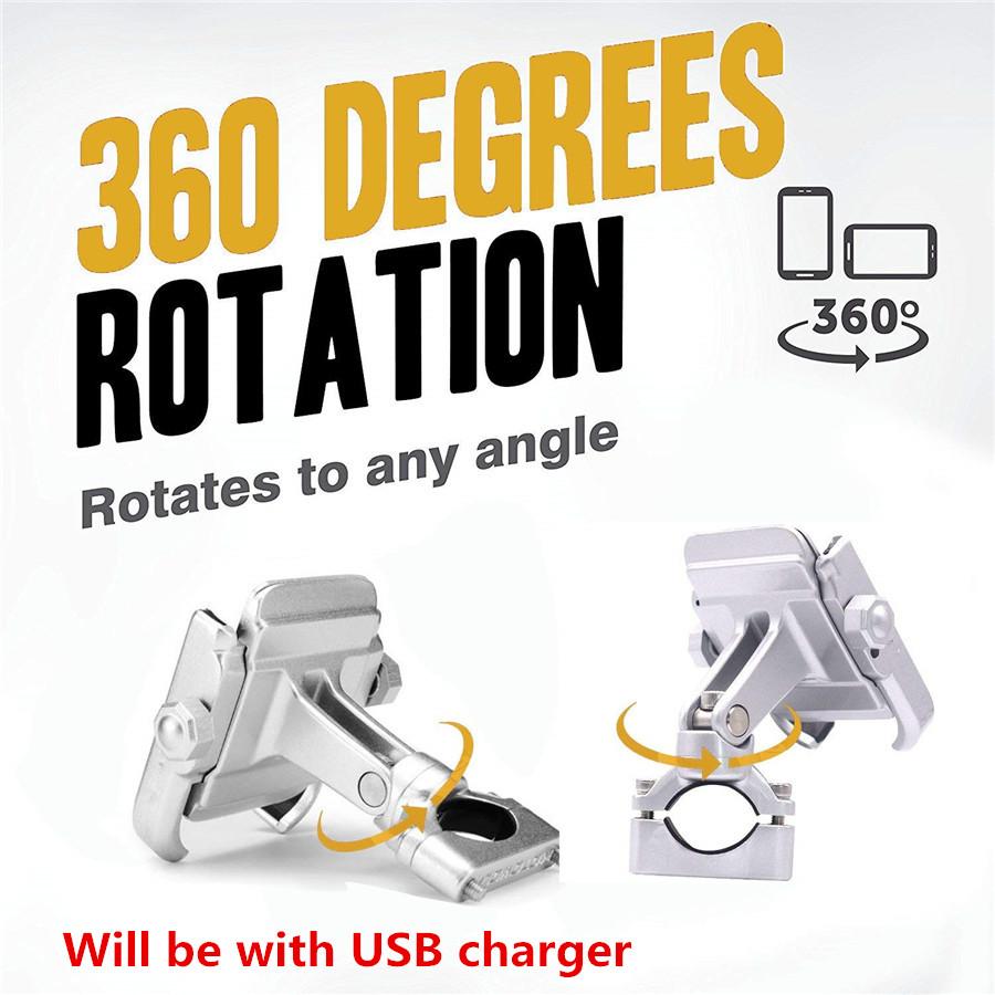 Universal Black CNC Motorcycle Handlebar Charger 4-6.8" Phone Holder Mount New