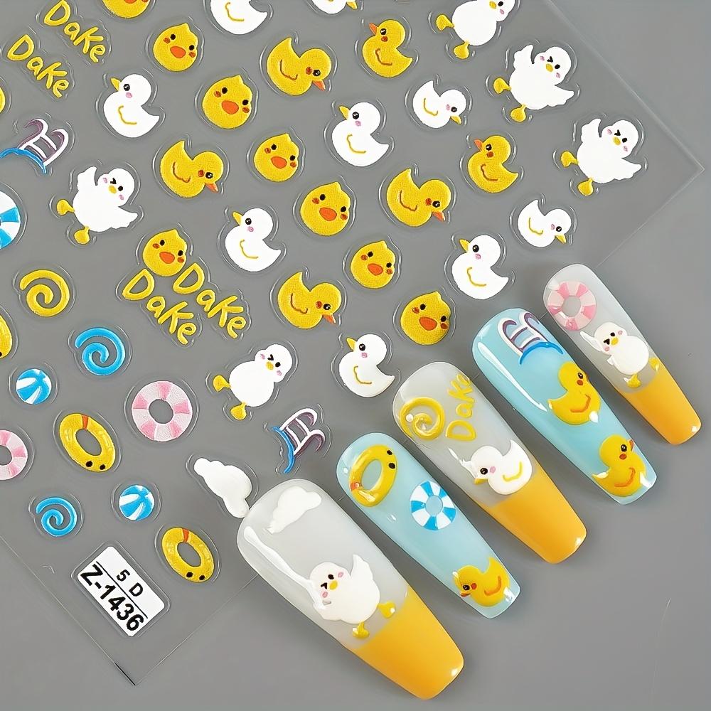 

Cartoon Duck Nail Art Stickers Decals, 5D Embossed Self-Adhesive Plastic Nail Embellishments, Animal Theme, Matte Finish