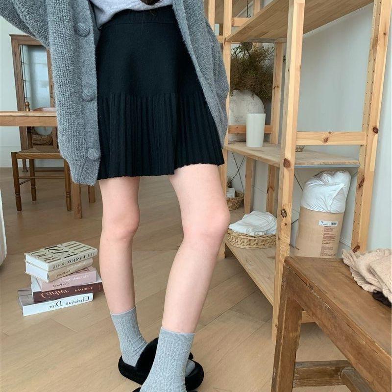 Gestrickter Falten-Minirock im koreanischen Stil - Vielseitig passend für Damen im Herbst/Winter