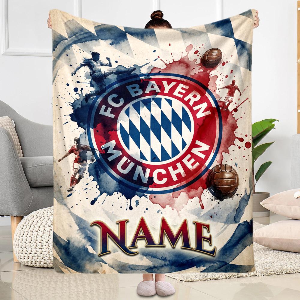 Bayern Munich Soccer Poster Customize Text Blanket Cozy Personalized Blanket Comfortable Suitable for Home Decor Sofa Chair Picnics